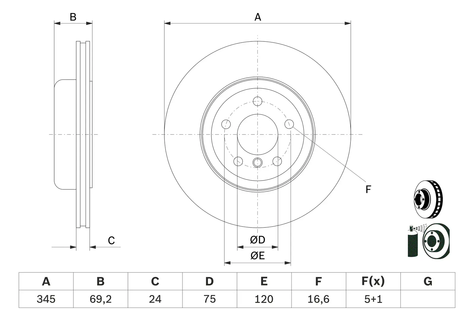 BMW F07 530d GT Brake Disc Rear | BOSCH 0986479D59
