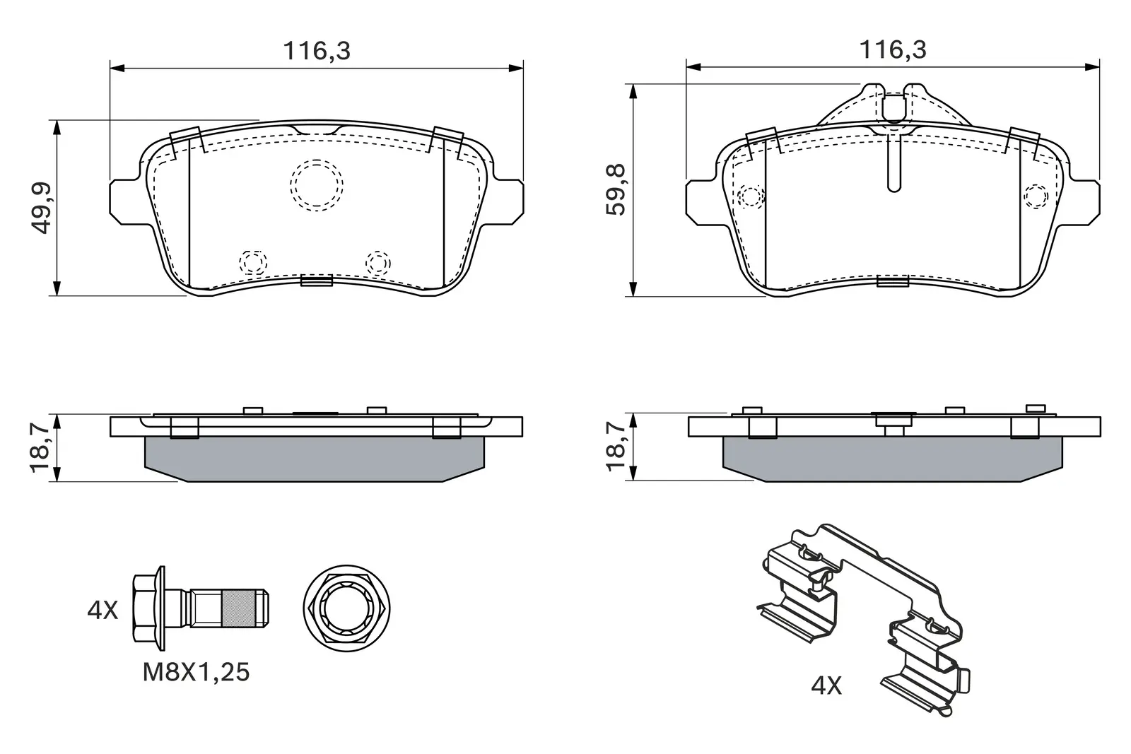 Mercedes W156 GLA 45 AMG Fren Balatası Arka | BOSCH 0986494783