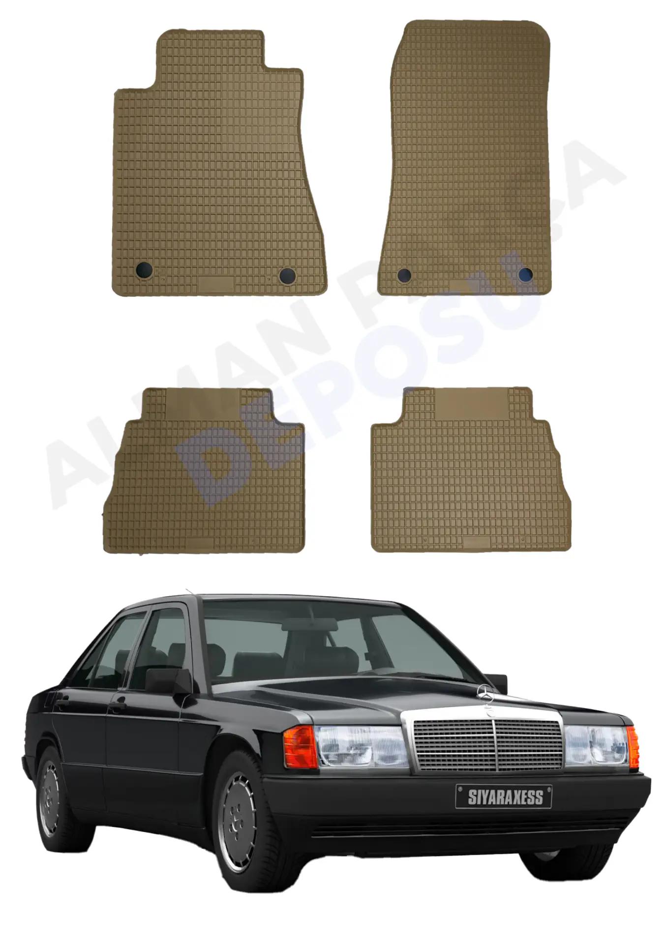 Mercedes W201 Rubber Floor Mat Beige Odorless Original Custom-Cut Schönek
