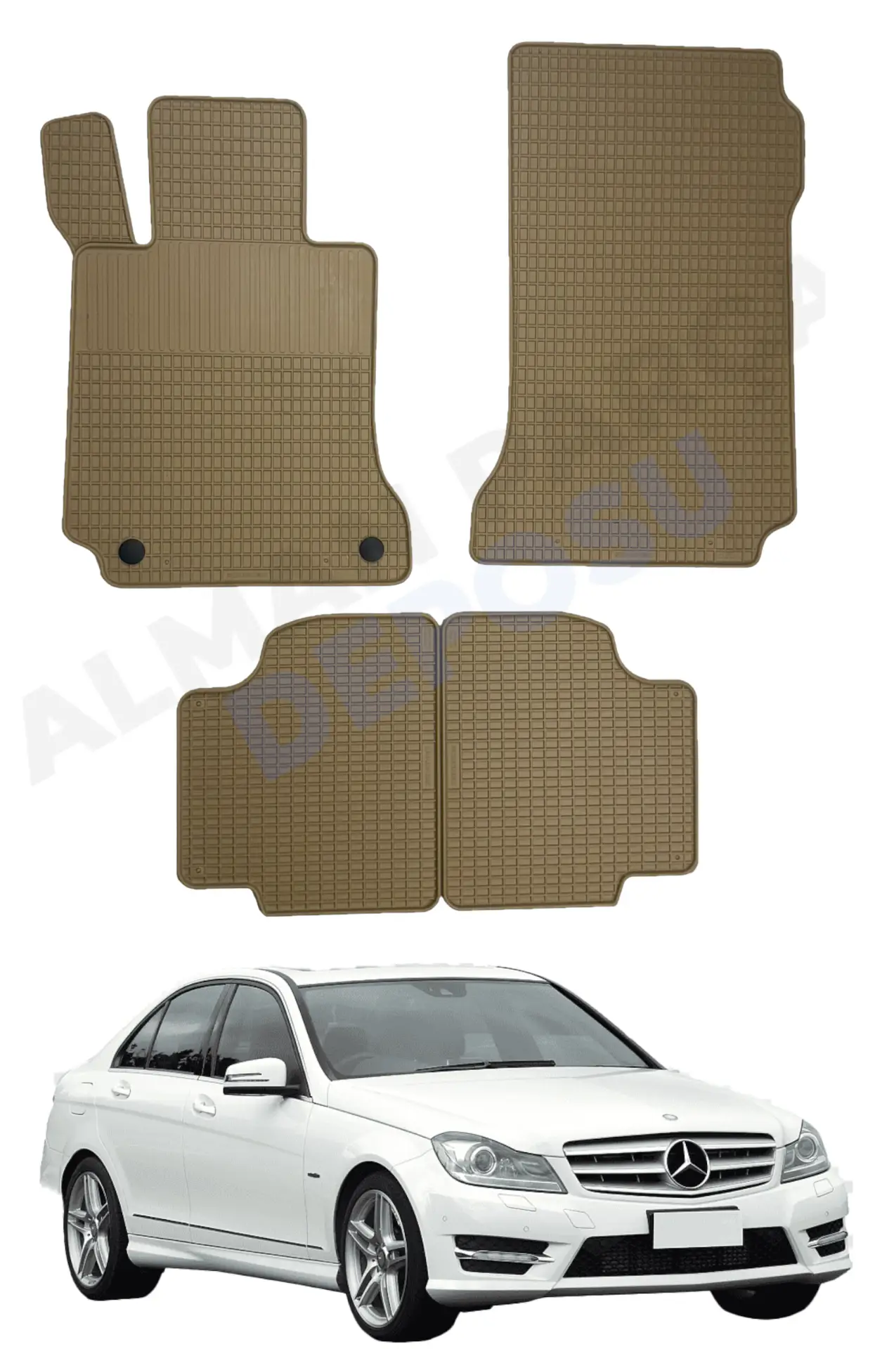 Mercedes W204 Rubber Floor Mat Beige Odorless Original Custom-Cut Schönek