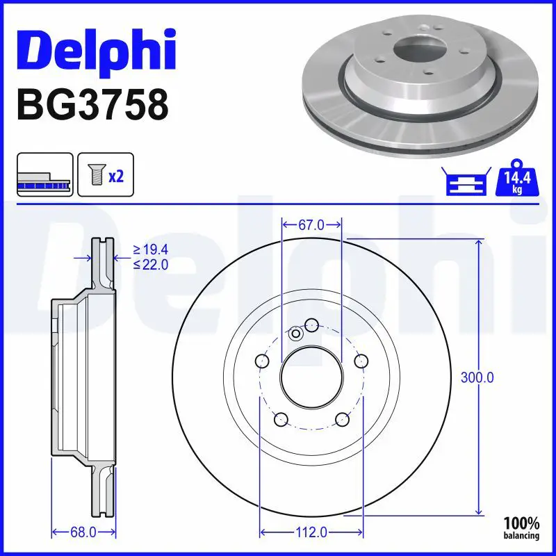 Mercedes W204 Brake Disc Front Pneumatic 300mm | DELPHI BG3758