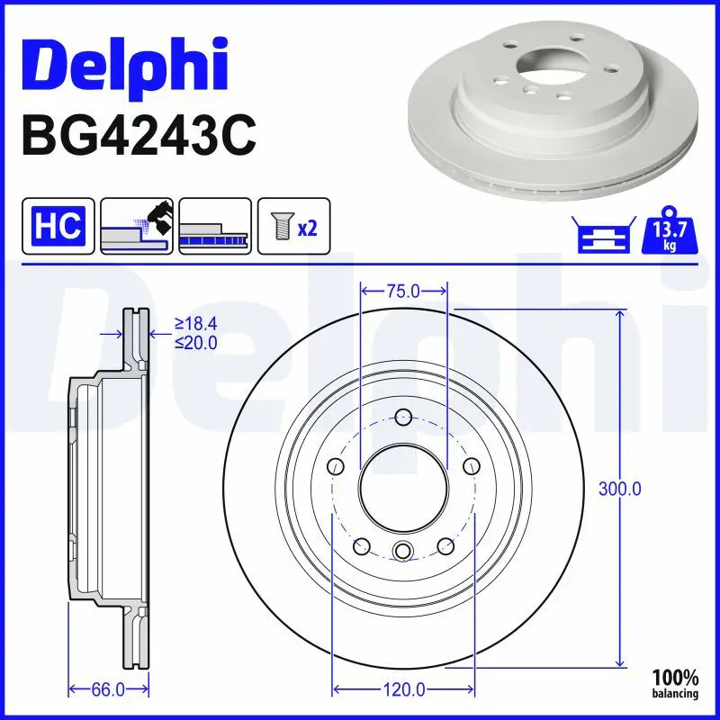 BMW 3 Series E90 Brake Disc Front Pneumatic 300mm | DELPHI BG4243C