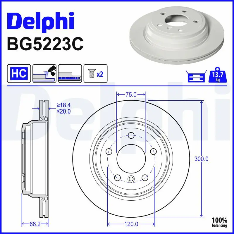 BMW 3 Series F30 Brake Disc Front Pneumatic 300mm | DELPHI BG5223C