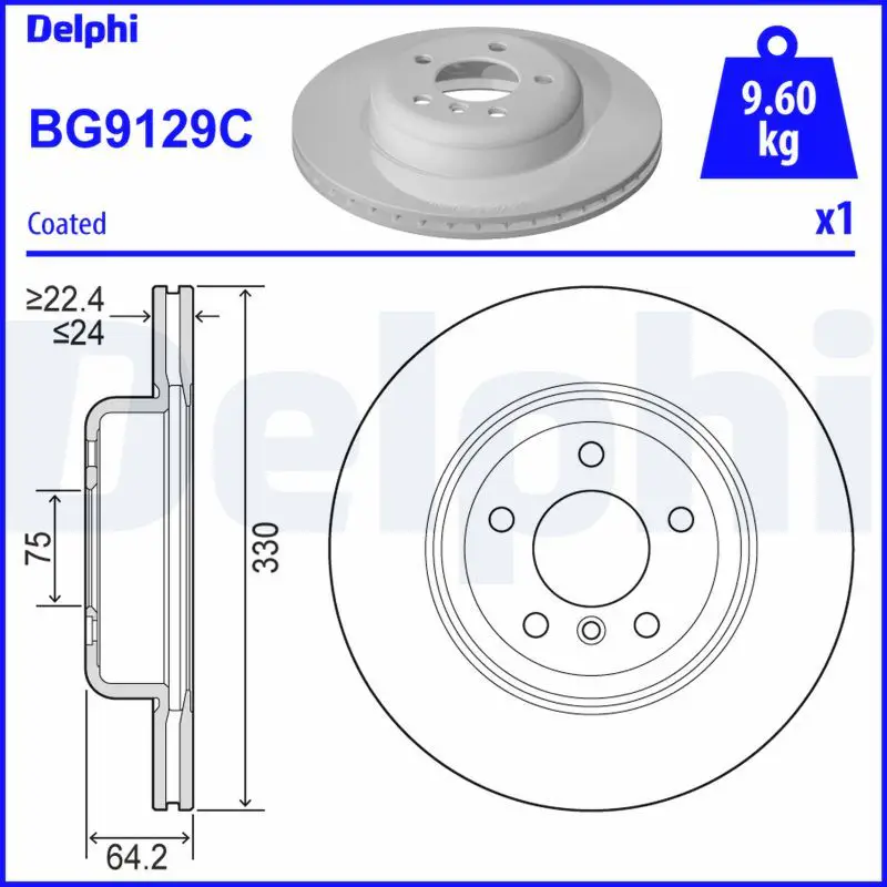 BMW 5 Series F10 Brake Disc Front Pneumatic 330mm | DELPHI BG9129C