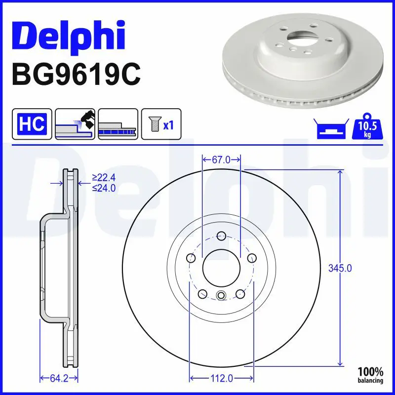 BMW 8 Serisi F91 Fren Diski Ön Havalı 345mm | DELPHI BG9619C