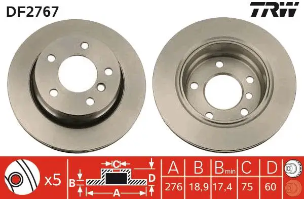 BMW E46 316 ti N42 Rear Brake Disc | TRW DF2767