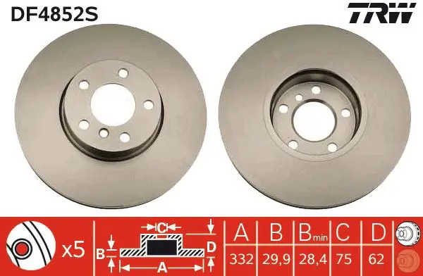 BMW X6 (E71) 40dX N54 Front Brake Disc | TRW DF4852S