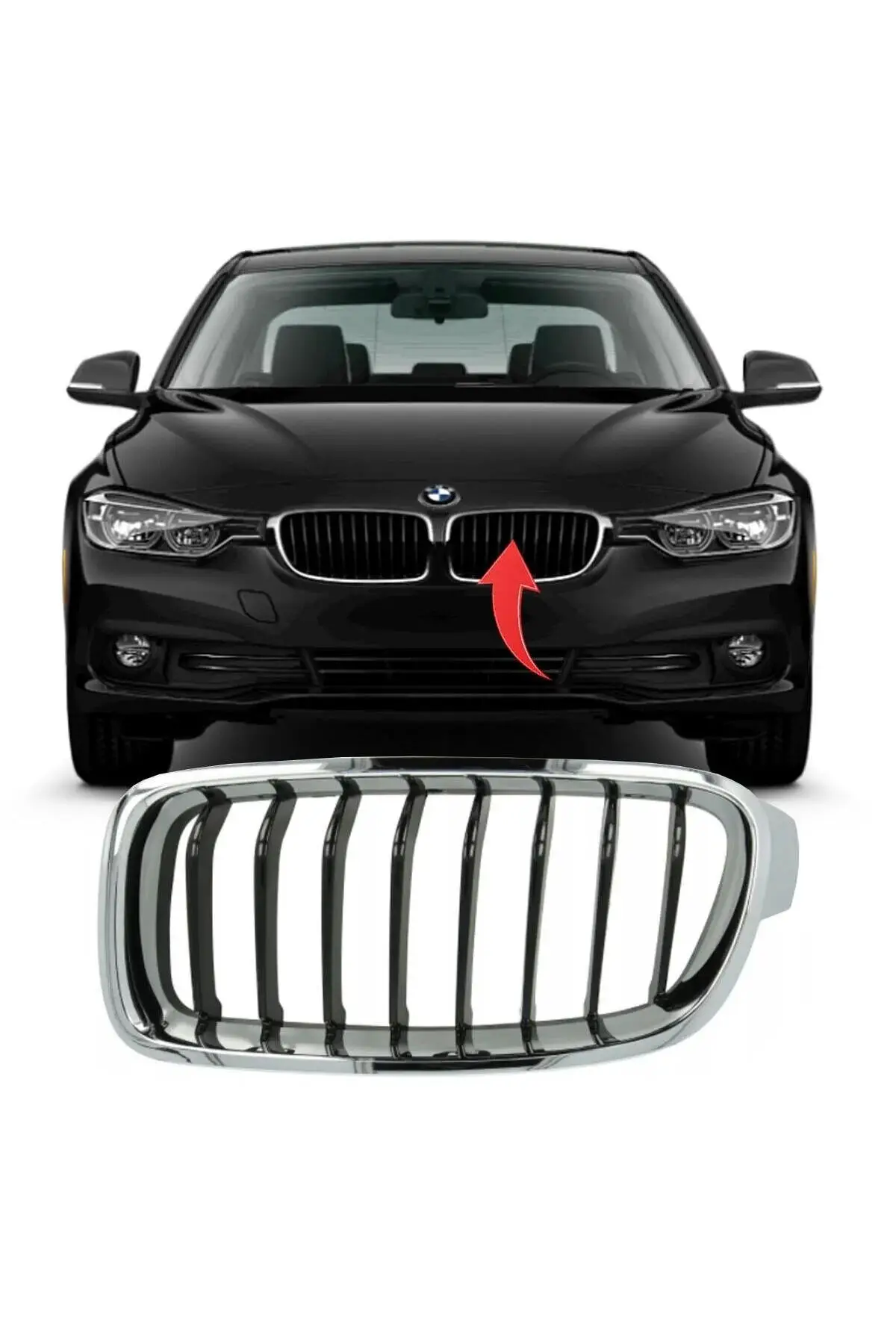 BMW 3 Series F30 Left Grille Chrome Inside Black | ITHAL