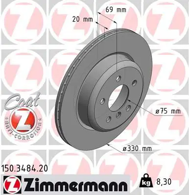 BMW F10 Rear Brake Disc Set - ZIMMERMANN 150.3484.20