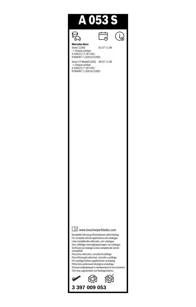 Mercedes W204 C 180 KOMPRESSOR T-Model Wiper Set | BOSCH 3397009053
