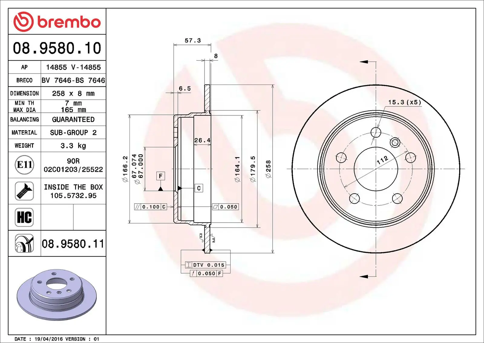 Mercedes A Serisi W169 A 150 Arka Fren Diski | BREMBO 08958011