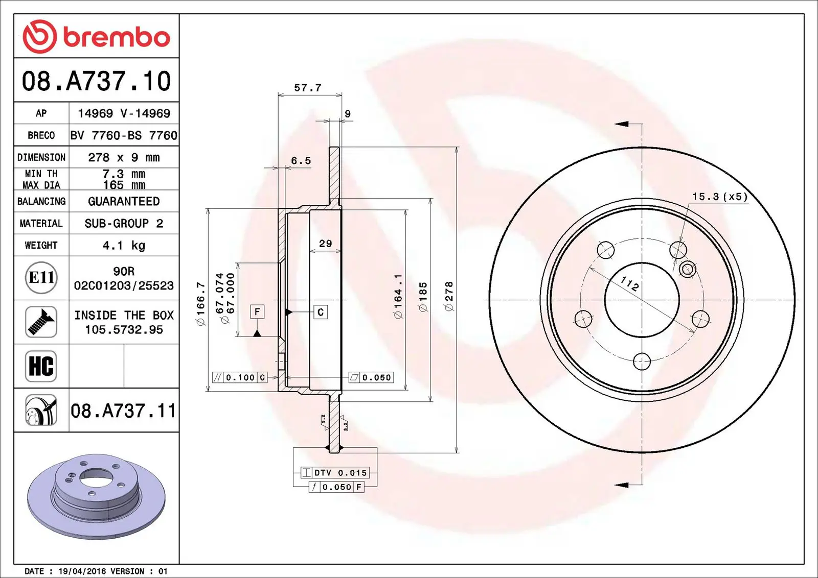 Mercedes C Serisi W204 C 180 CDI Arka Fren Diski | BREMBO 08A73710