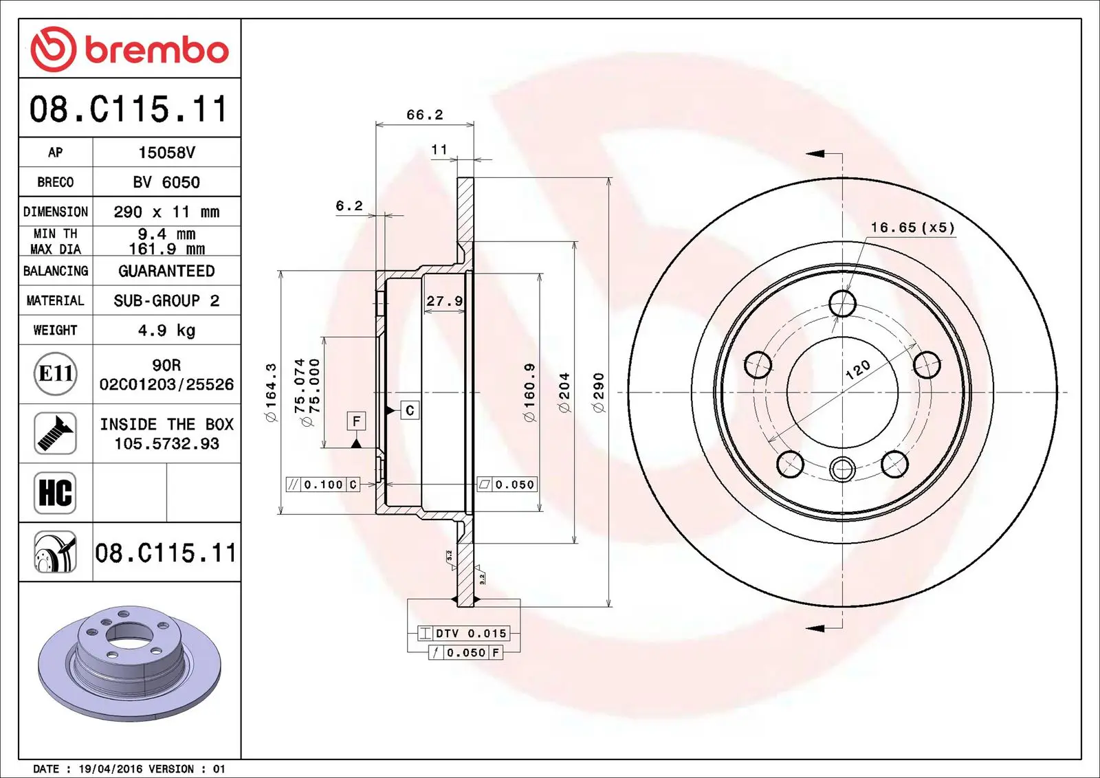 BMW 1 Series F20 116 d Rear Brake Disc | BREMBO 08C11511