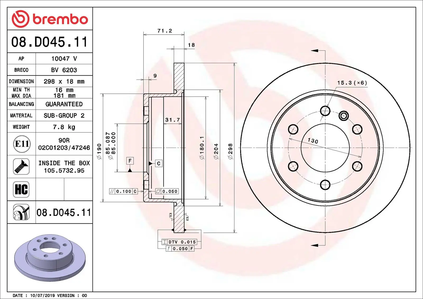Mercedes Sprinter W907 314 CDI RWD Arka Fren Diski | BREMBO 08D04511