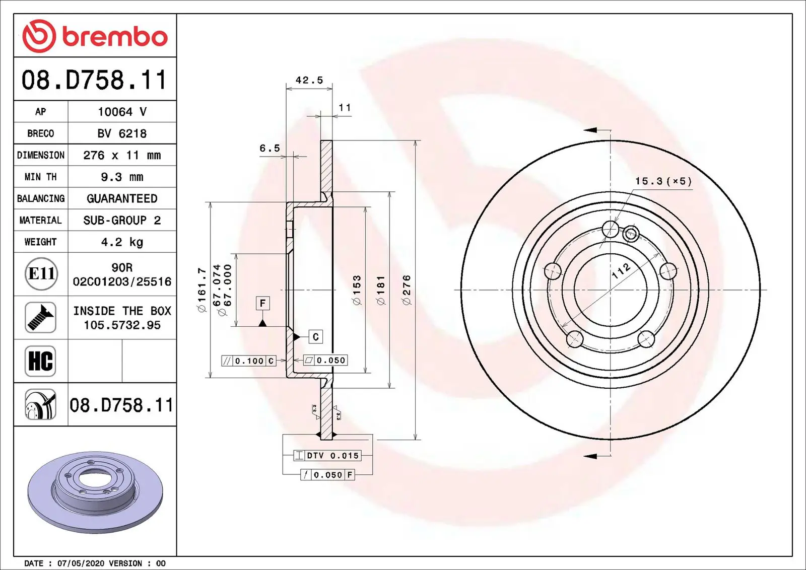 Mercedes B Serisi W247 B 200 Arka Fren Diski | BREMBO 08D75811