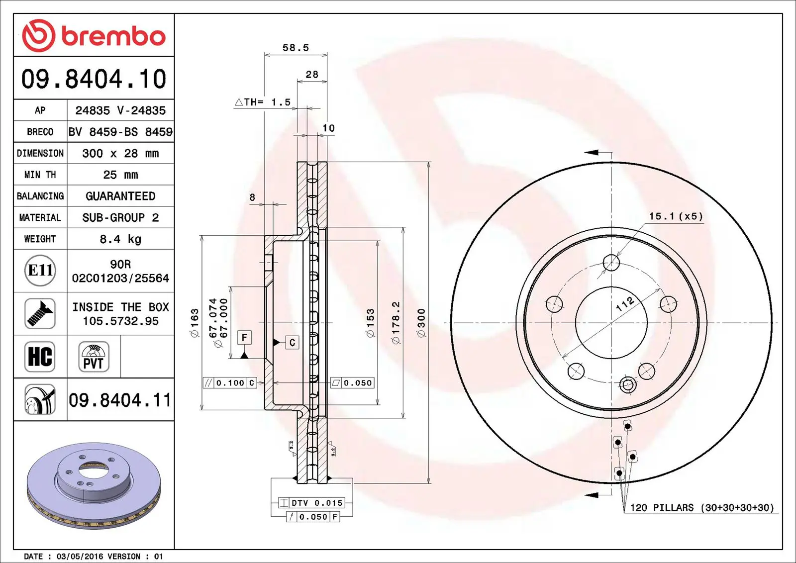 Mercedes Vito Serisi W447 200 CDI Ön Fren Diski Havalandırmalı | BREMBO 09840410
