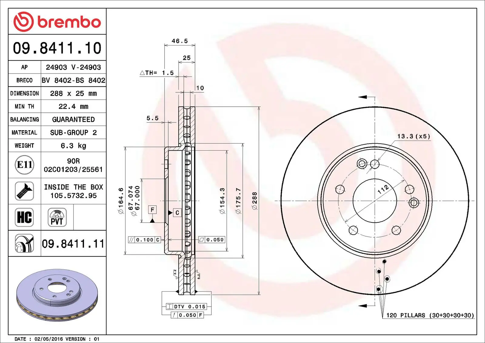 Mercedes C Serisi W202 C 200 T Kompressor Ön Fren Diski Havalandırmalı | BREMBO 09841110