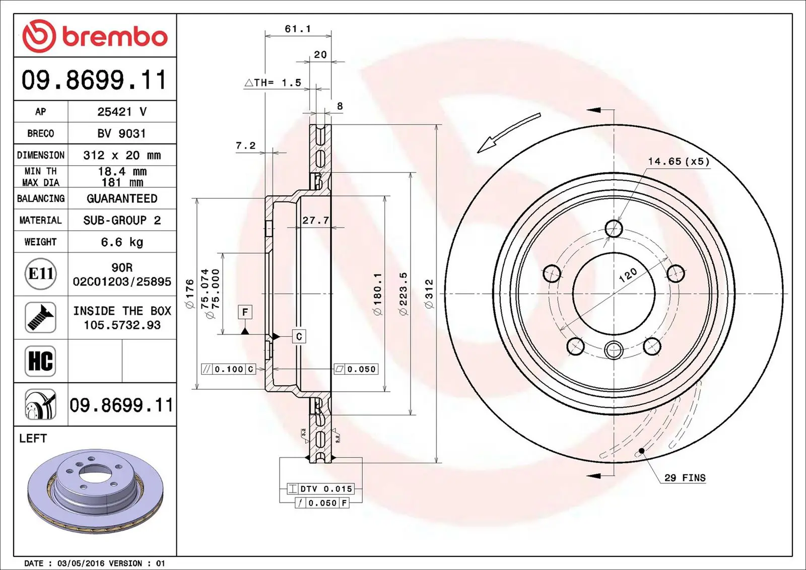 BMW 3 Serisi E36 M 3.2 Sol arka Fren Diski Havalandırmalı | BREMBO 09869911