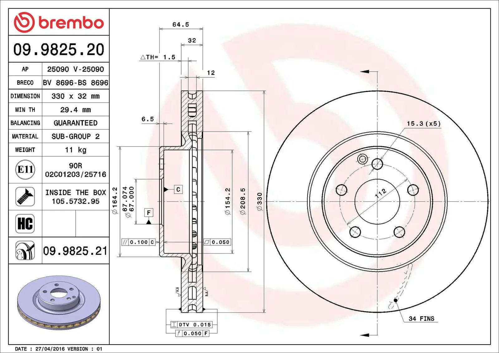 Mercedes GLK Serisi W204 350 4-matic Ön Fren Diski Havalandırmalı | BREMBO 09982521