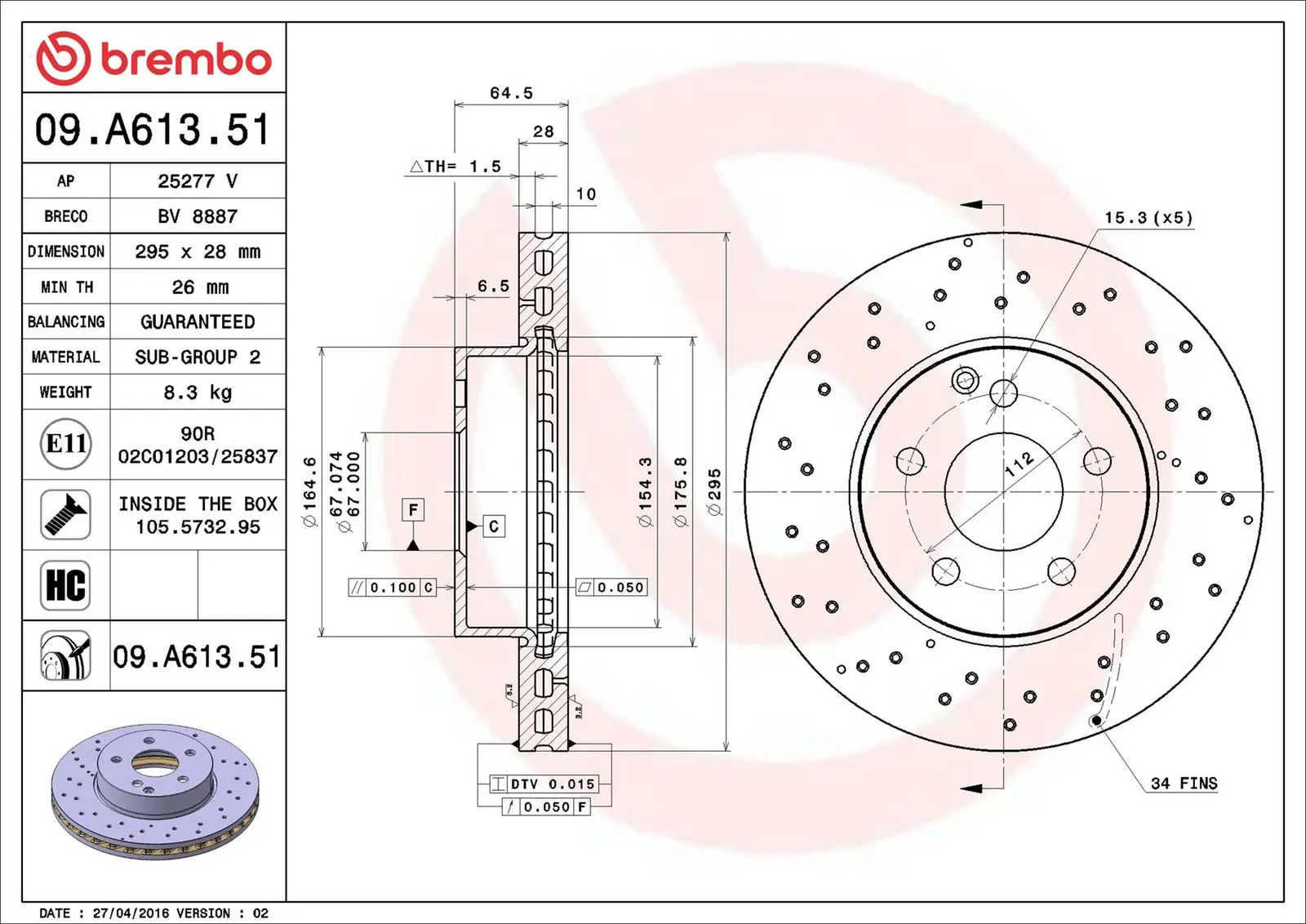 Mercedes C Series W204 C 200 CGI Front Brake Disc Vented | BREMBO 09A61351