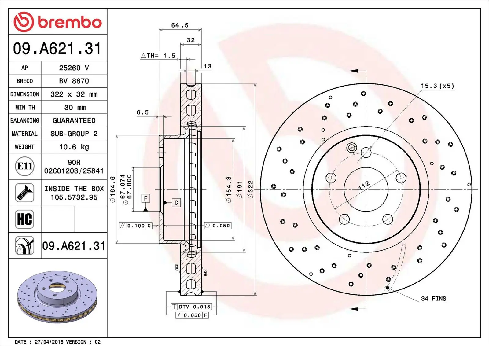 Mercedes C Series W204 C 250 CDI 4-matic Front Brake Disc Vented | BREMBO 09A62131