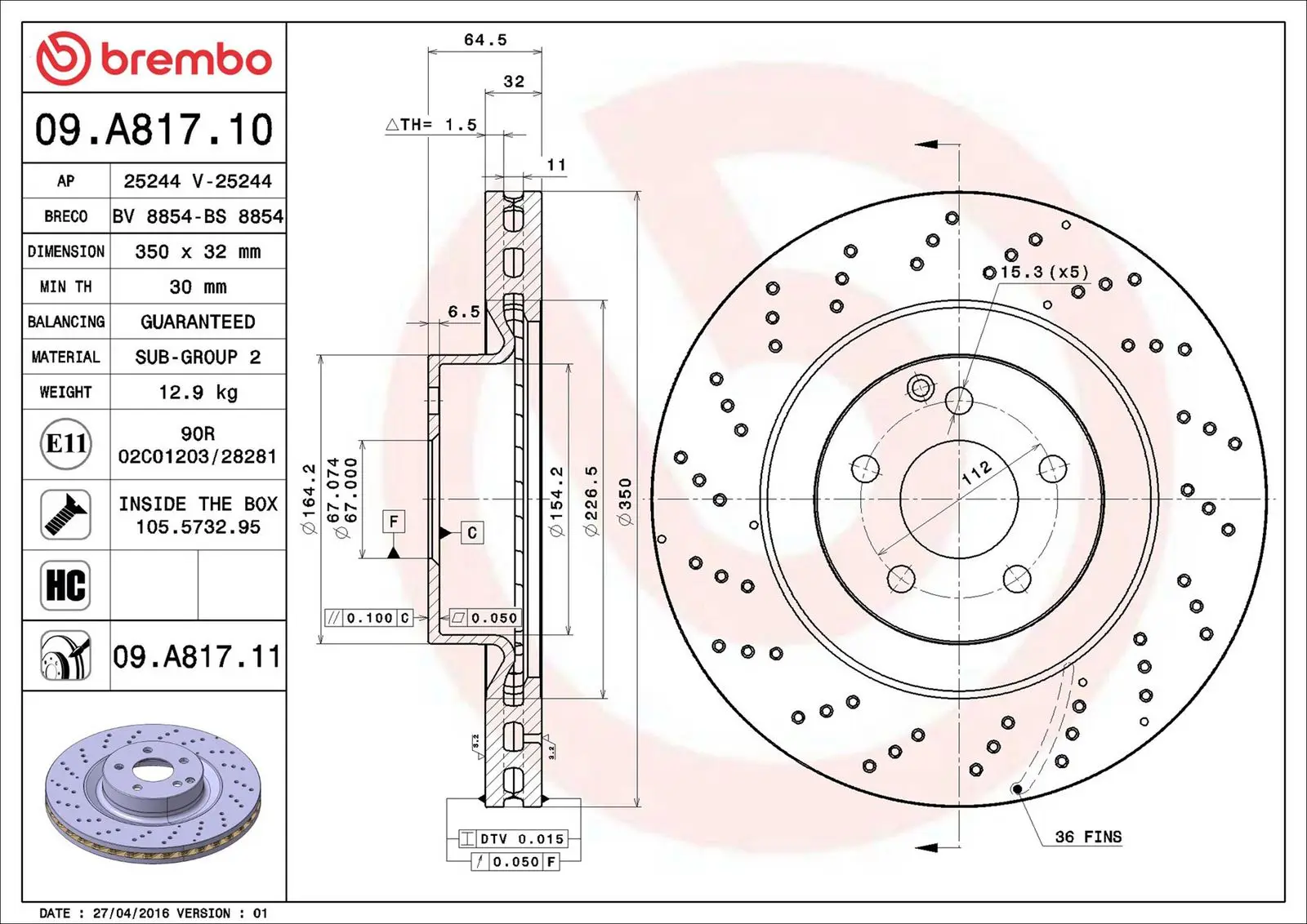 Mercedes S Serisi W221 S 350 CDI Ön Fren Diski Havalandırmalı | BREMBO 09A81711