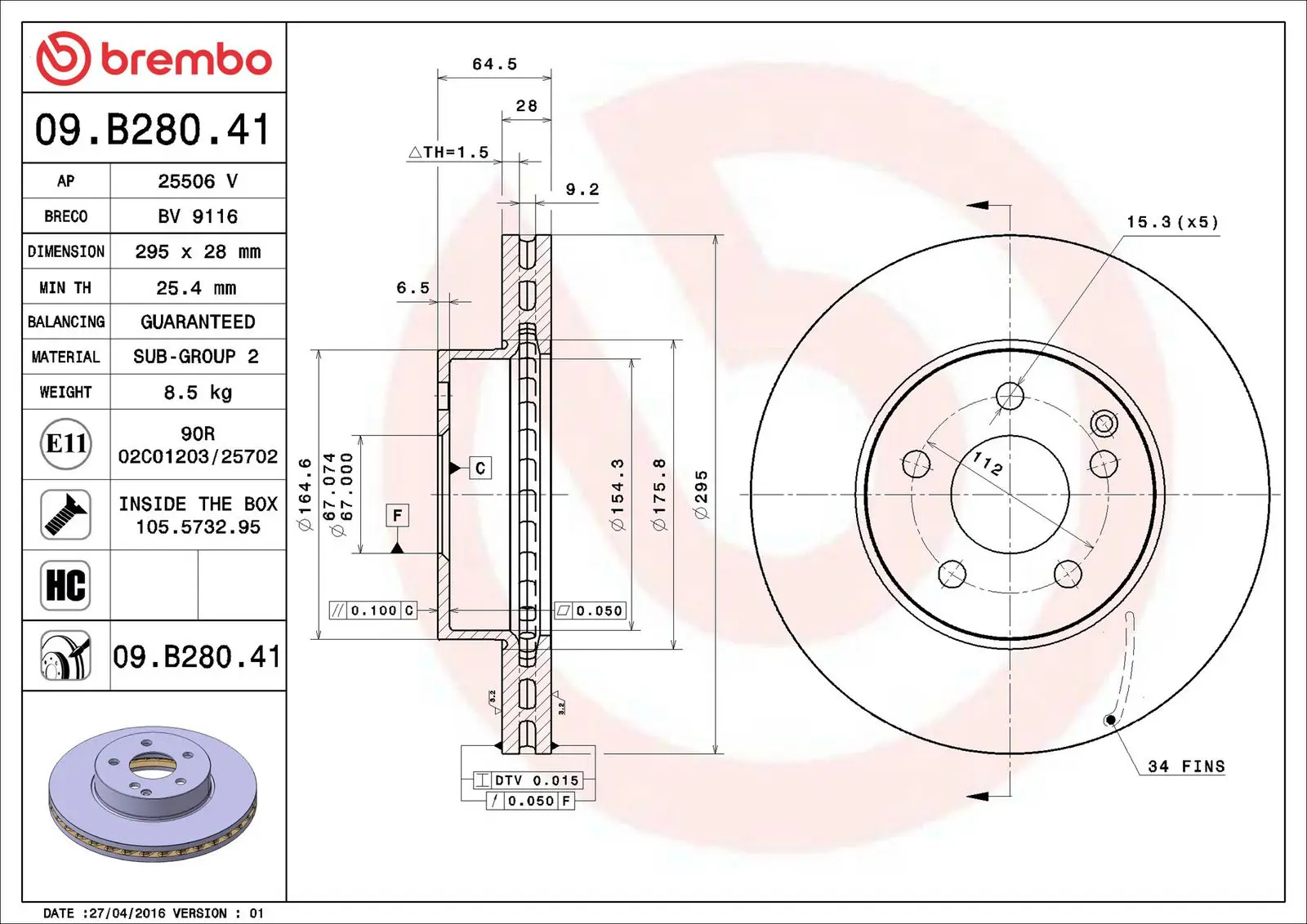 Mercedes C Serisi W204 C 220 CDI Ön Fren Diski Havalandırmalı | BREMBO 09B28041