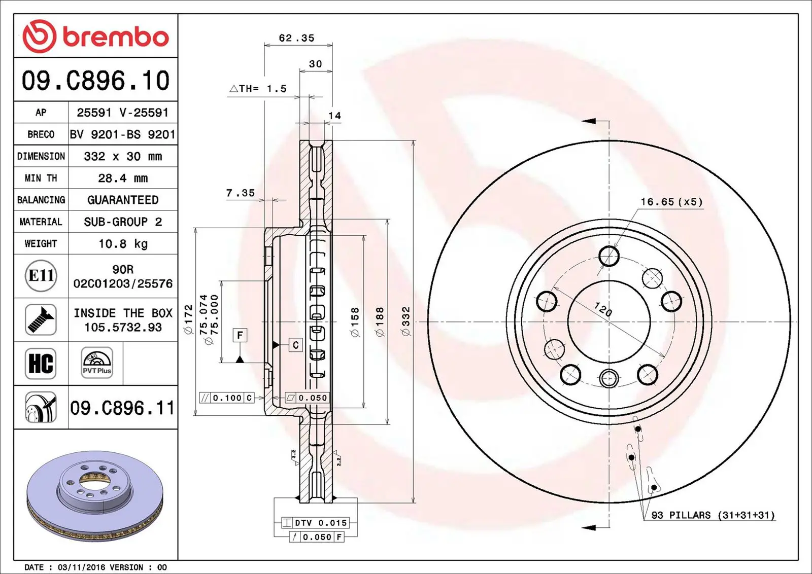 BMW X5 Series E53 3.0 d Front Brake Disc Vented | BREMBO 09C89611