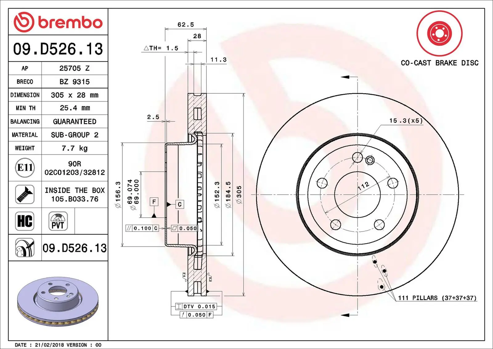 Mercedes C Serisi W205 C 300 Ön Fren Diski Havalandırmalı | BREMBO 09D52613