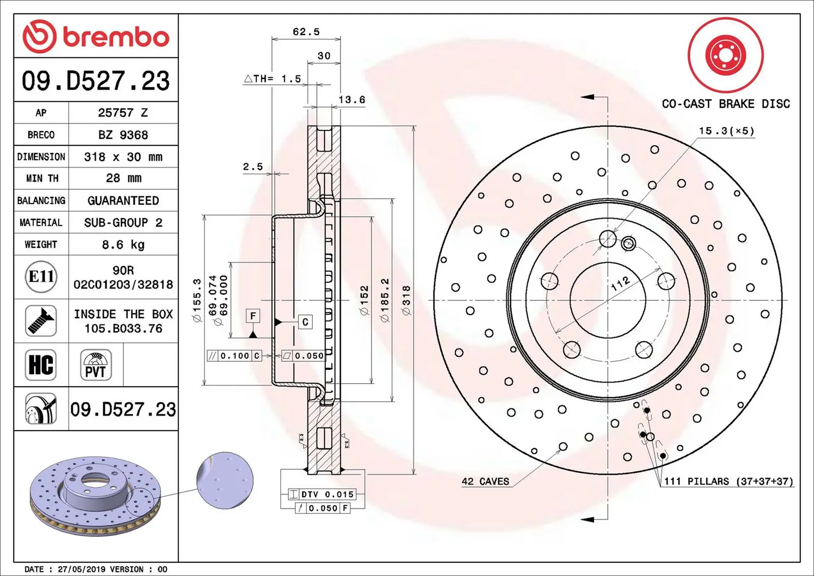 Mercedes C Serisi W205 C 200 EQ Boost Ön Fren Diski Havalandırmalı | BREMBO 09D52723