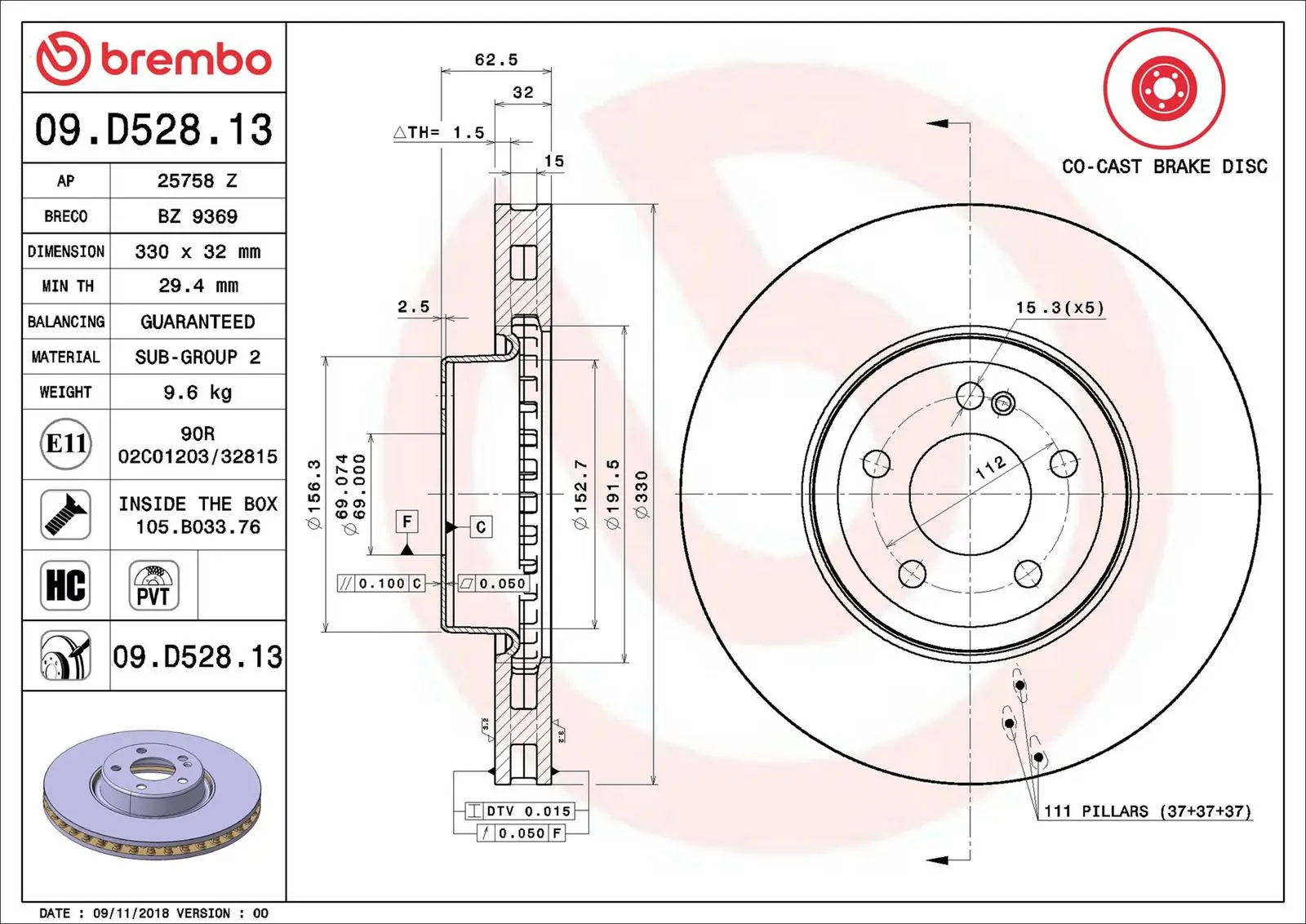 Mercedes C Serisi W205 C 300 EQ Boost 4-matic Ön Fren Diski Havalandırmalı | BREMBO 09D52813