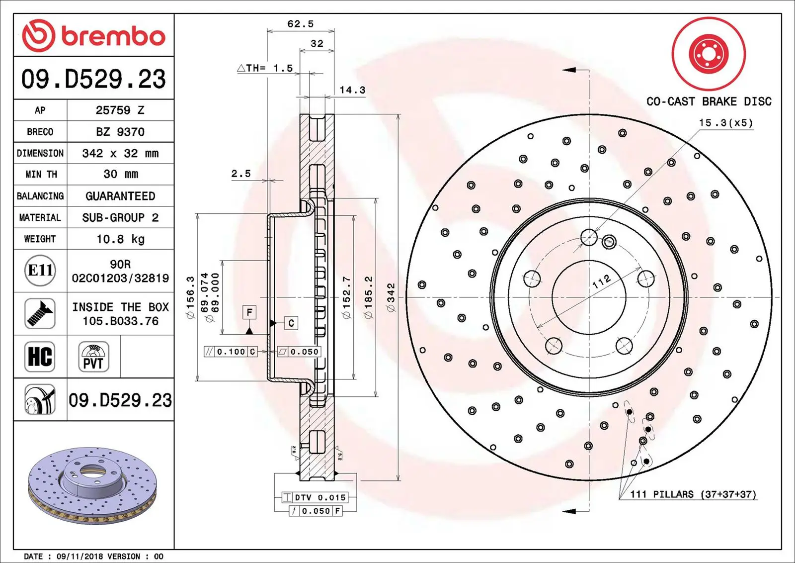 Mercedes C Serisi W205 C 250 Ön Fren Diski Havalandırmalı | BREMBO 09D52923