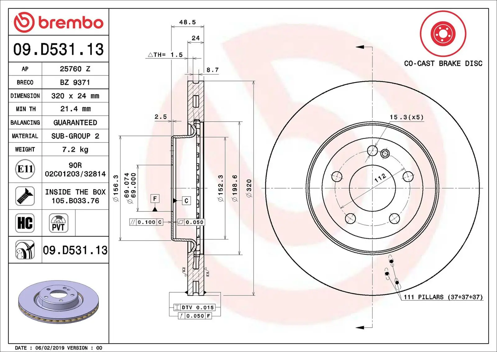 Mercedes C Serisi W205 AMG C 43 4-matic Arka Fren Diski Havalandırmalı | BREMBO 09D53113