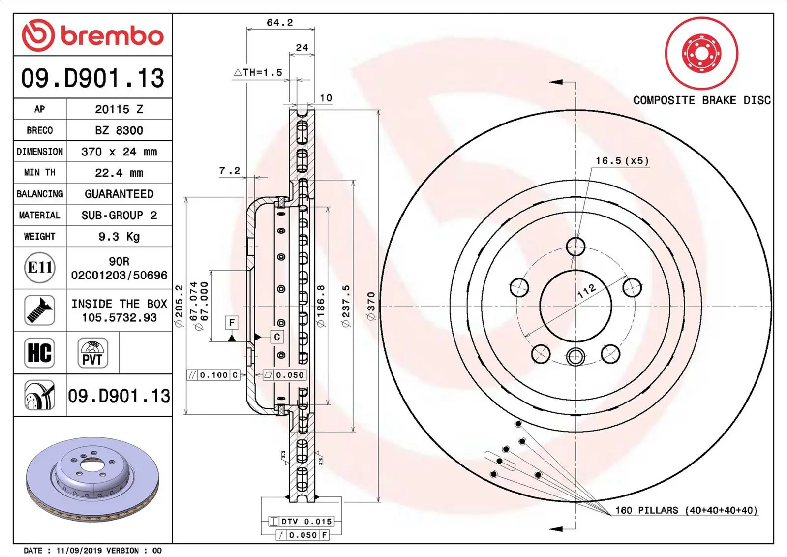 BMW 5 Serisi F90 540 d Mild-Hybrid xDrive Arka Fren Diski Havalandırmalı | BREMBO 09D90113