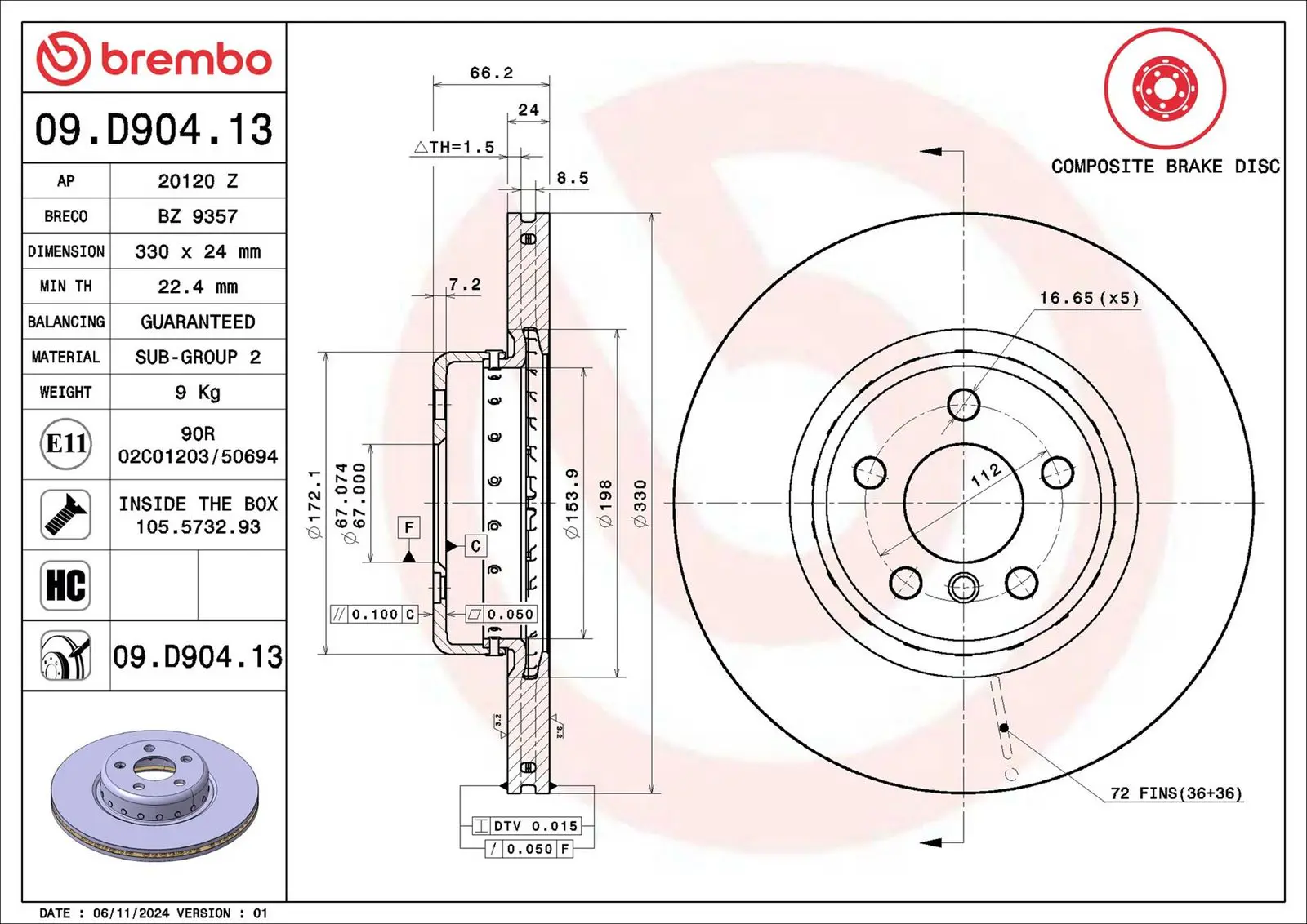 BMW 5 Serisi F90 518 d Ön Fren Diski Havalandırmalı | BREMBO 09D90413