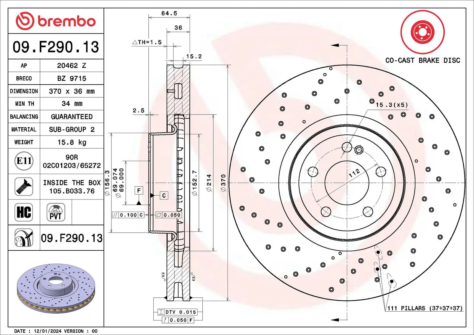 Mercedes S Serisi W222 S 560 e Ön Fren Diski Havalandırmalı | BREMBO 09F29013