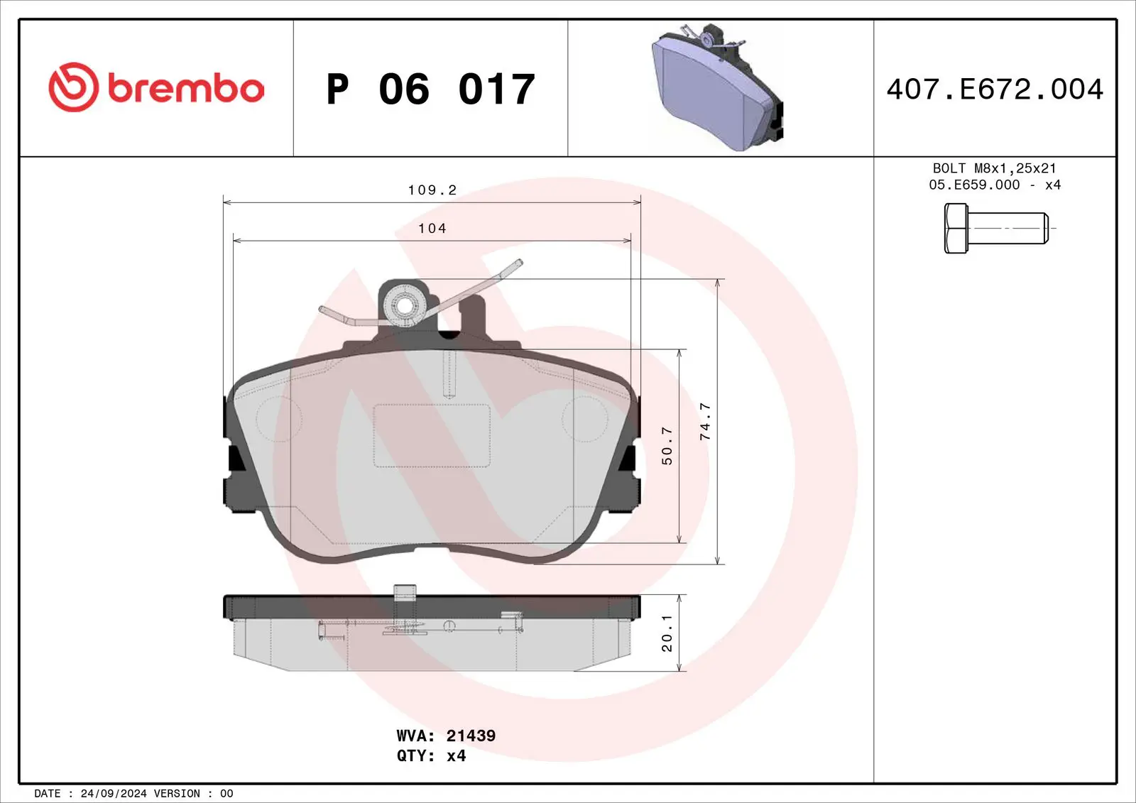 Mercedes C Serisi W202 C 200 T Ön Fren Balatası | BREMBO P06017