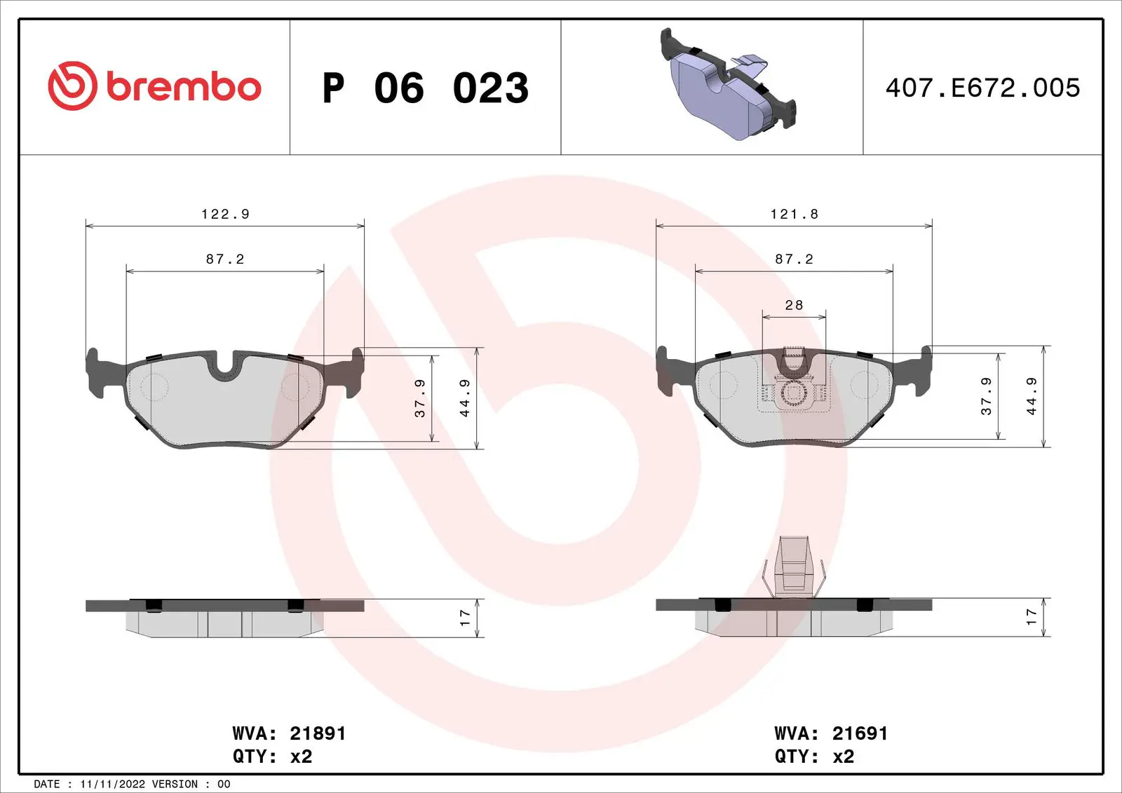 BMW 5 Serisi E39 520 d Arka Fren Balatası | BREMBO P06023