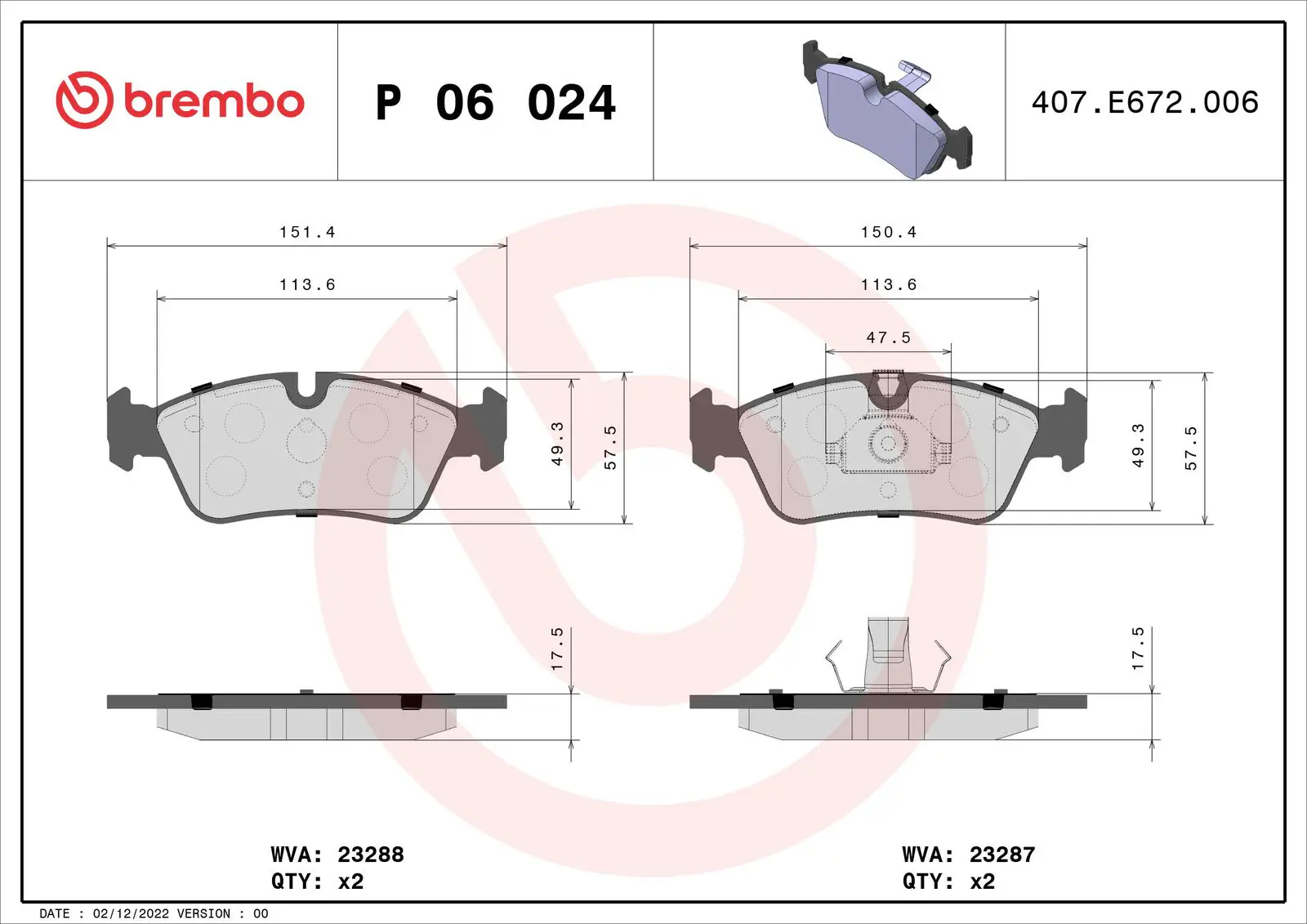 BMW 3 Series E36 316 i Front Brake Brake Pad | BREMBO P06024