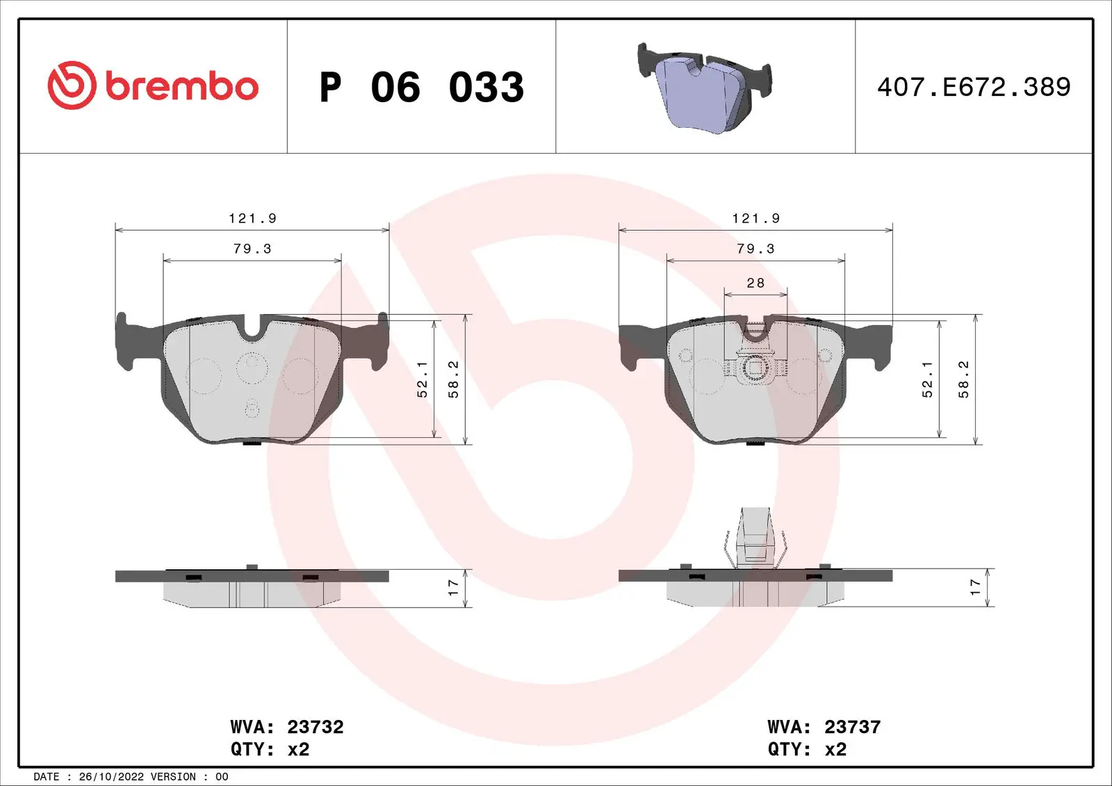 BMW 5 Serisi E60 530 xd Arka Fren Balatası | BREMBO P06033