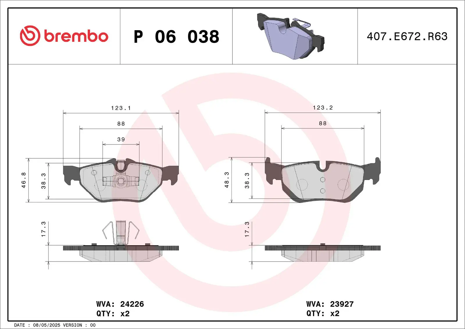 BMW 1 Serisi E87 118 i Arka Fren Balatası | BREMBO P06038