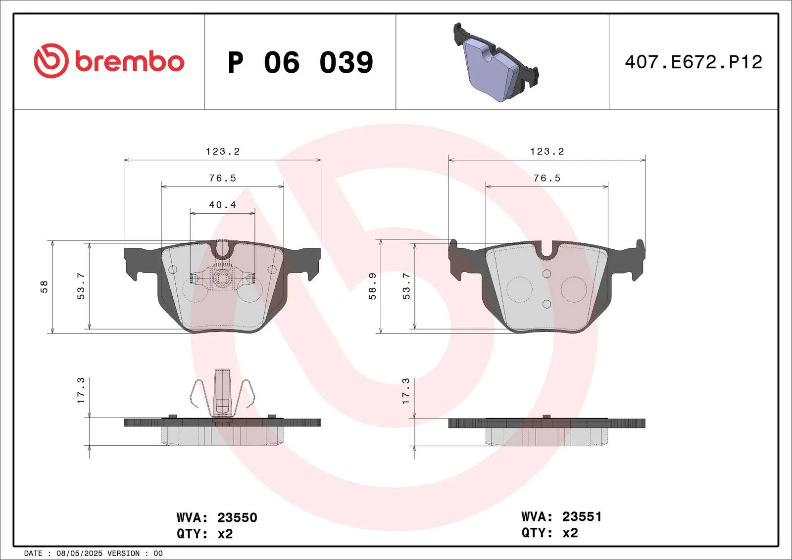 BMW 3 Series E90 325 d Rear Brake Brake Pad | BREMBO P06039