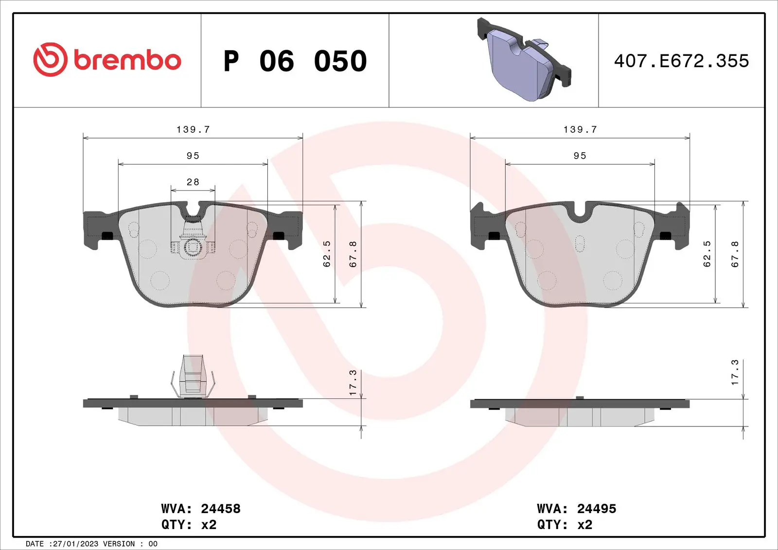 BMW X6 Series E71 xDrive 50 i Rear Brake Brake Pad | BREMBO P06050