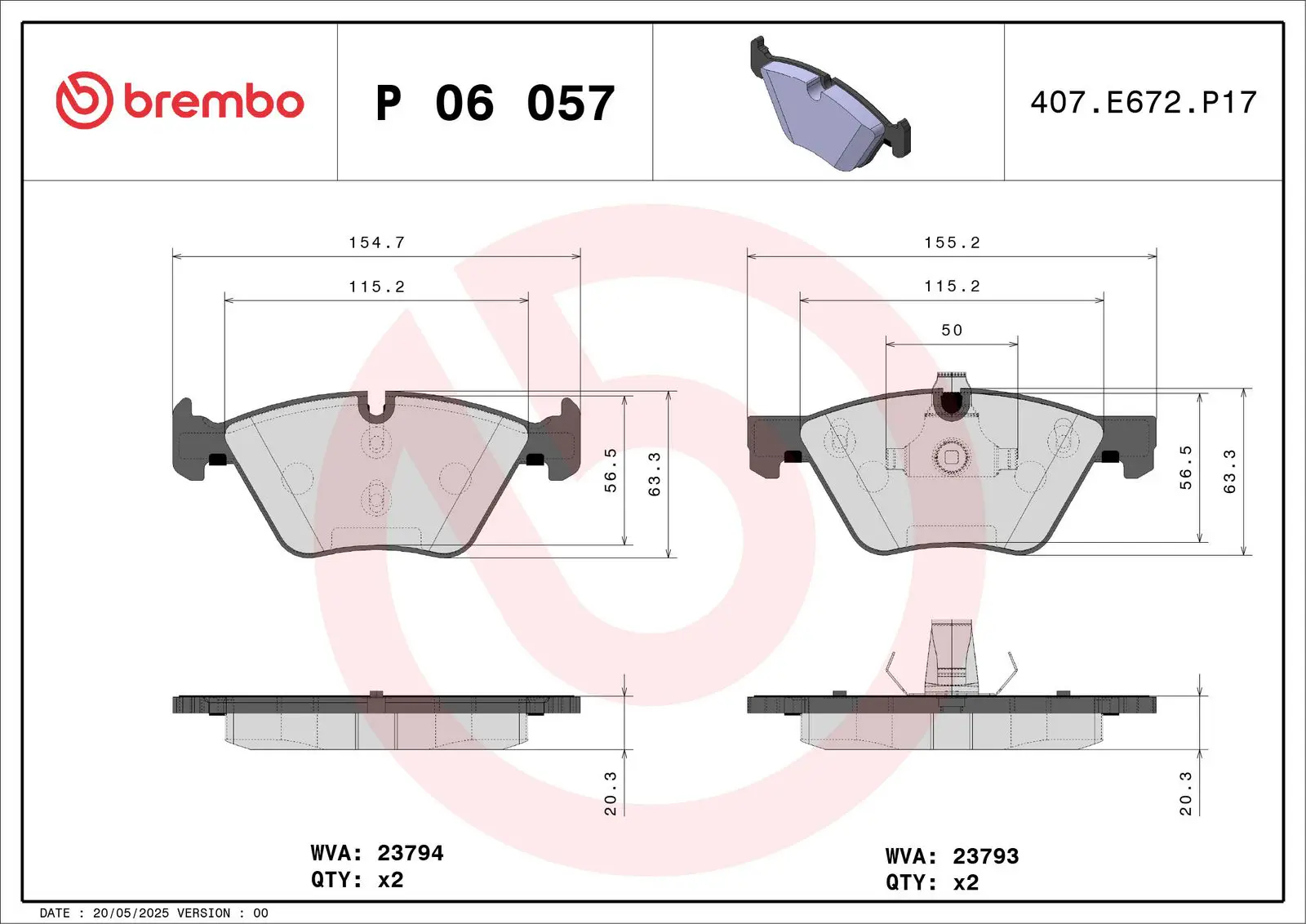BMW 5 Serisi E60 525 d Ön Fren Balatası | BREMBO P06057