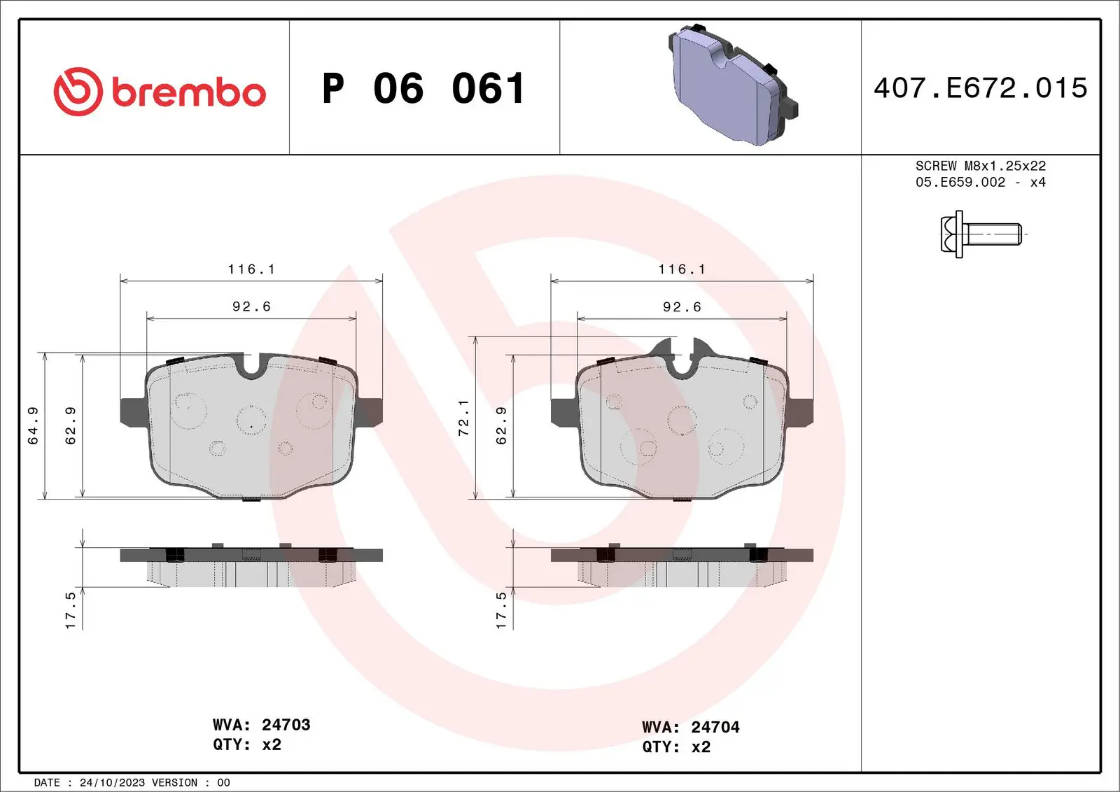 BMW 5 Serisi F10 535 d xDrive Arka Fren Balatası | BREMBO P06061