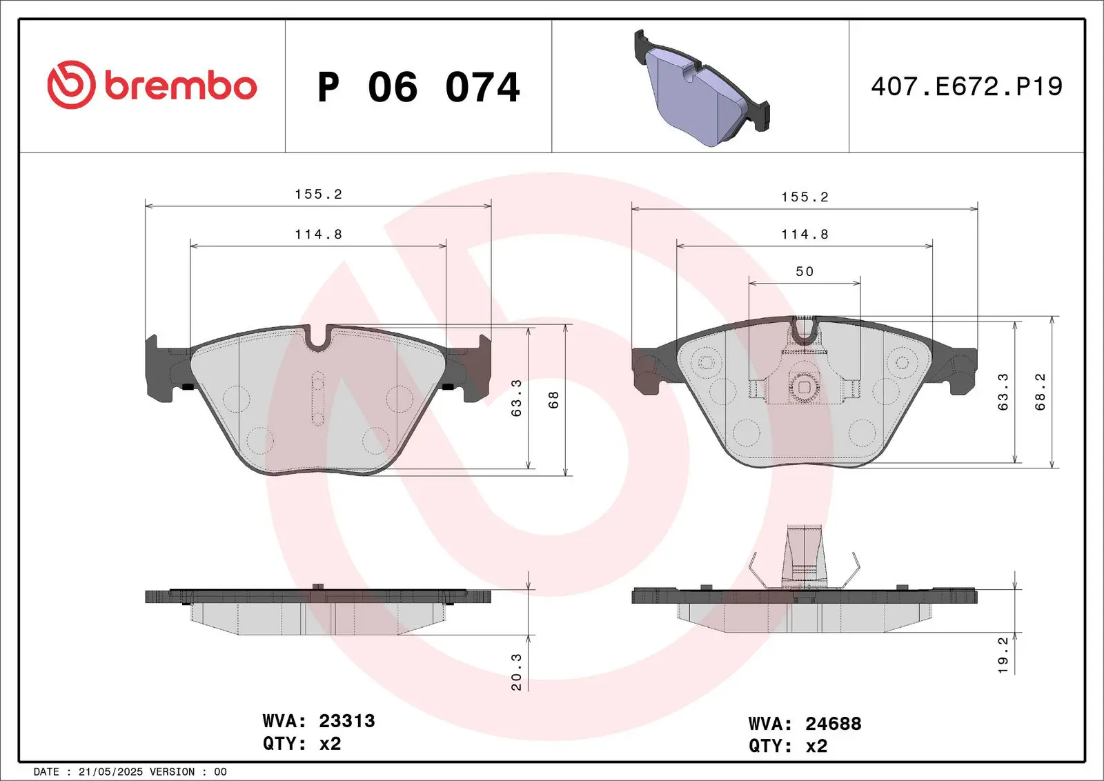 BMW 5 Serisi F10 525 d xDrive Ön Fren Balatası | BREMBO P06074