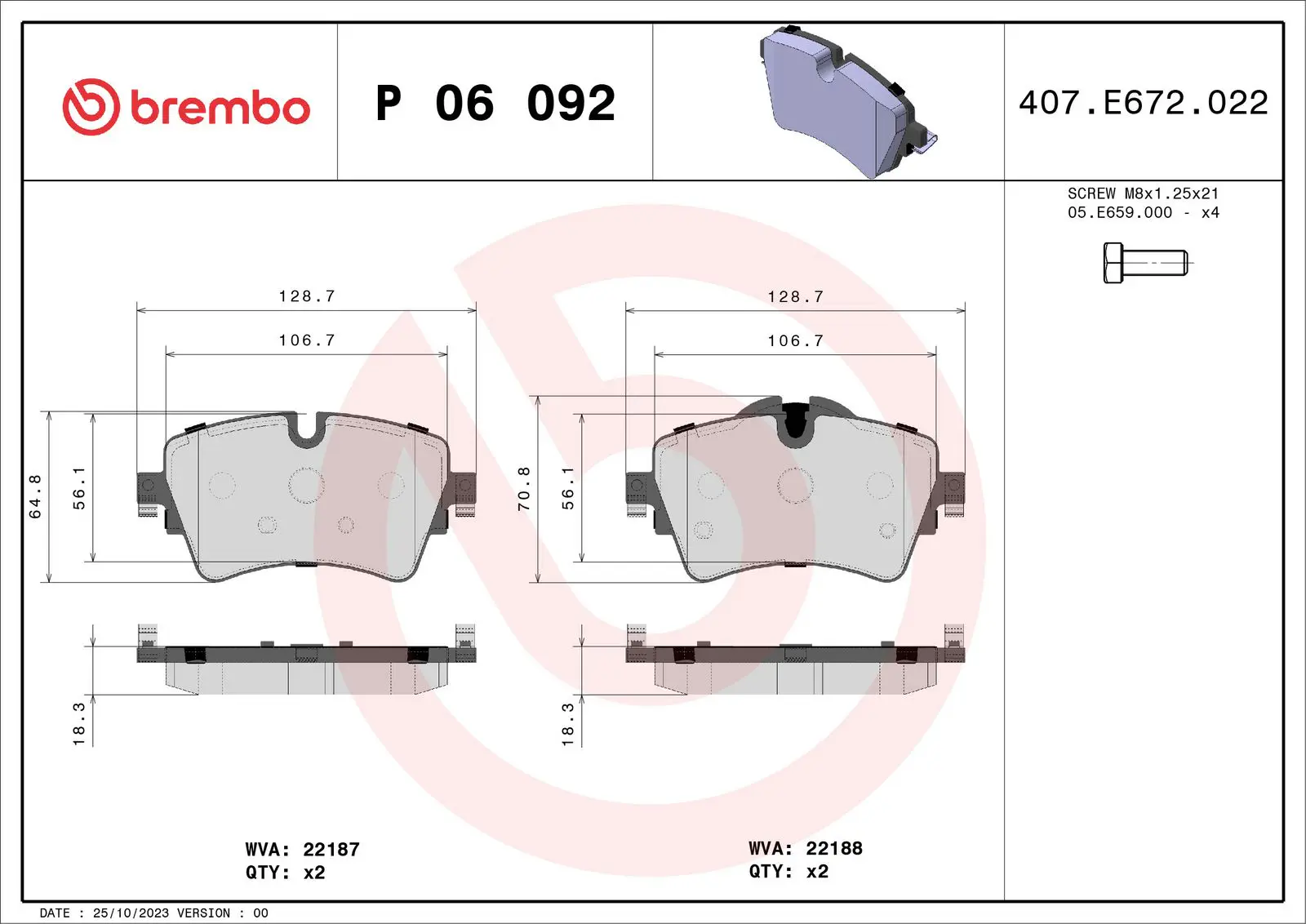 BMW 2 Series F45 Active Tourer 218 i Front Brake Brake Pad | BREMBO P06092
