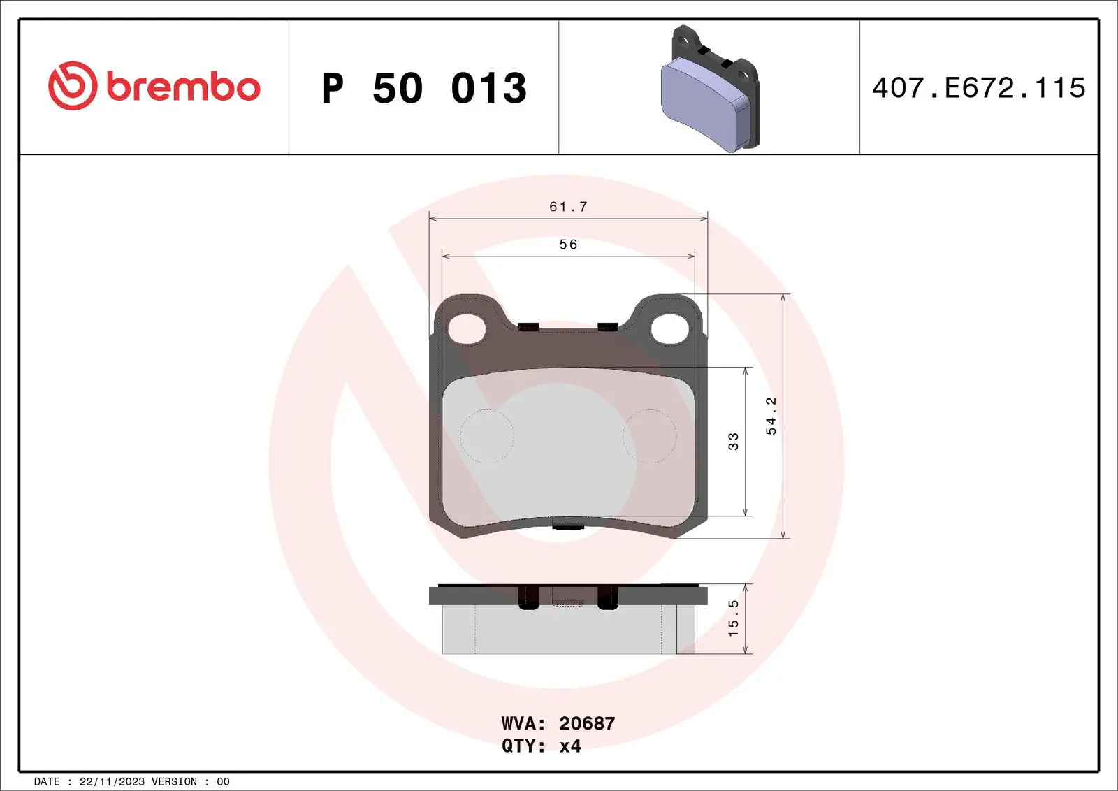 Mercedes W124 Kasa 280 E Arka Fren Balatası | BREMBO P50013