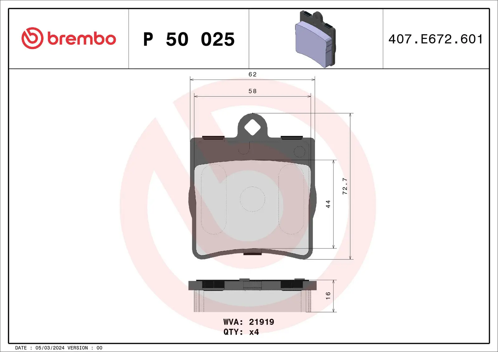 Mercedes E Series W210 E 200 D Rear Brake Brake Pad | BREMBO P50025