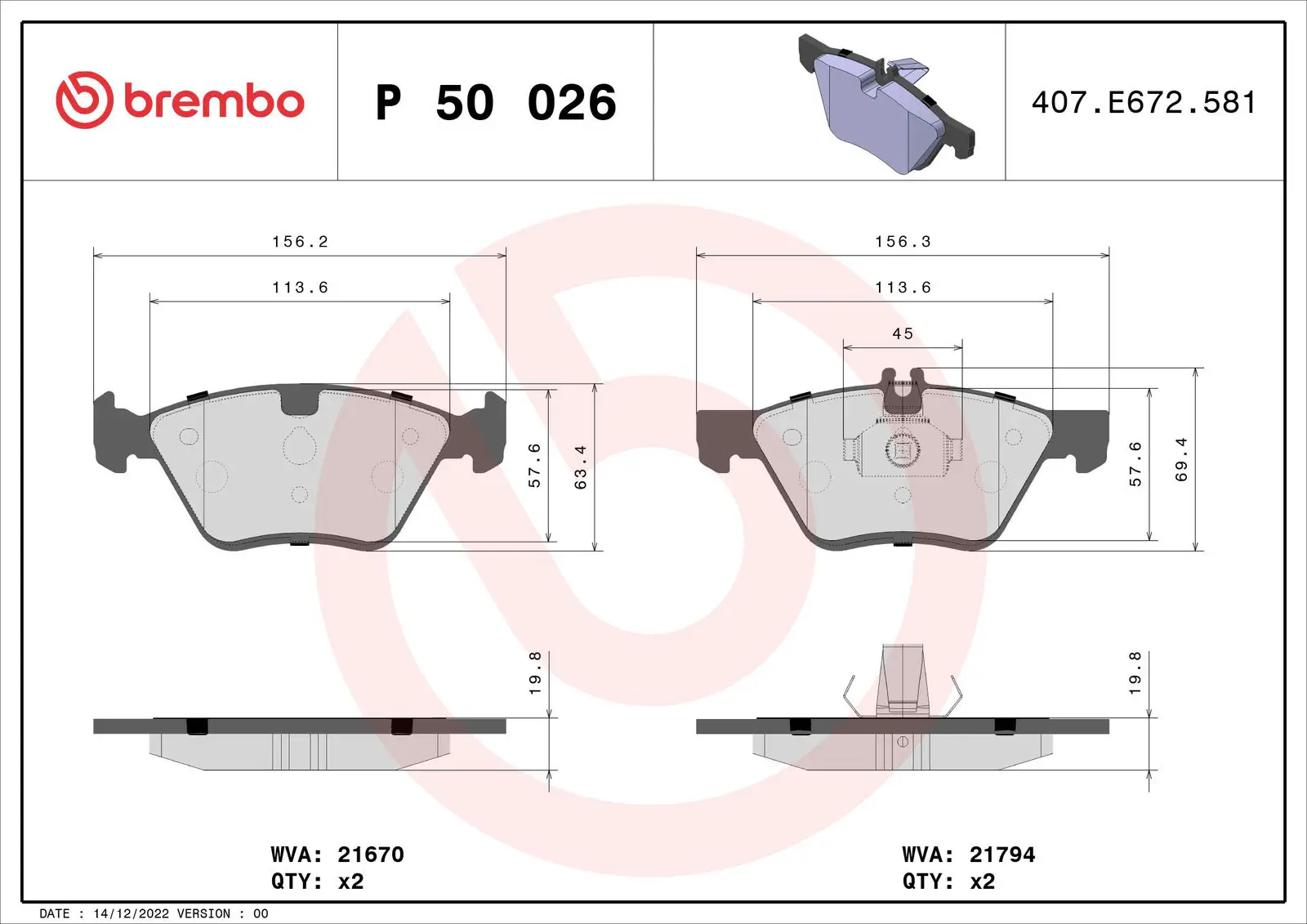 Mercedes E Serisi W210 E 200 T Kompressor Ön Fren Balatası | BREMBO P50026